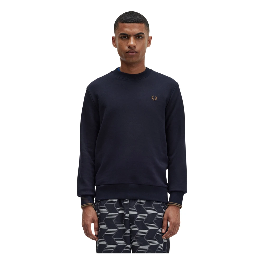 Fred Perry Katoenen ronde hals sweatshirt met geribbelde manchetten Blue Heren