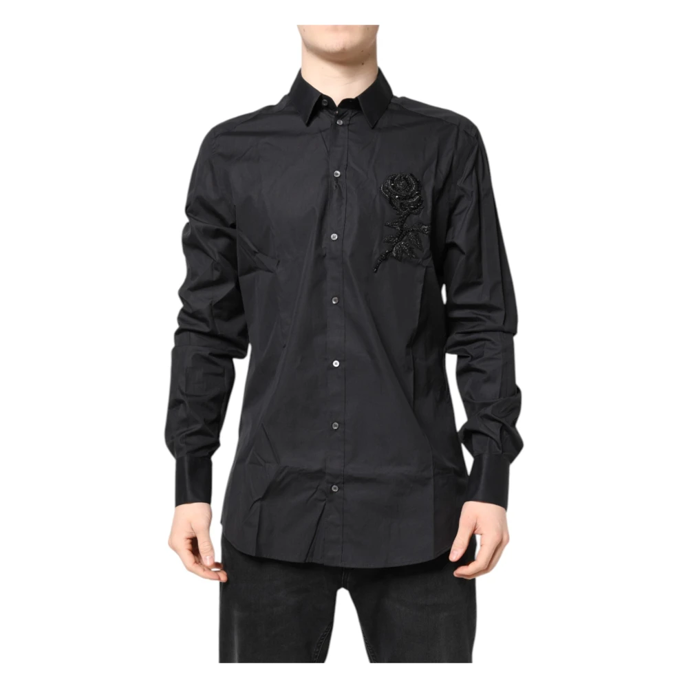 Dolce & Gabbana Men's Black Casual Shirts,, Floral Gold Cotton Dress Shirt 3XL