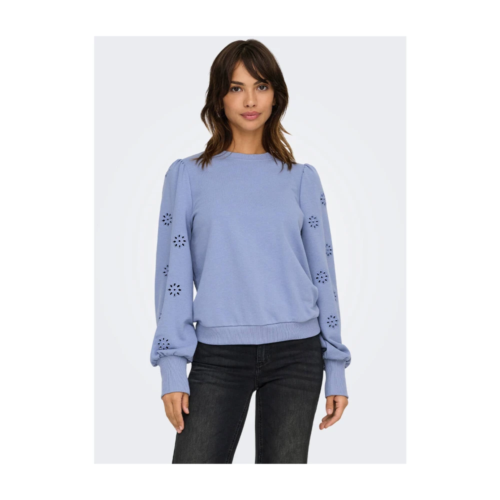 Only Puff Borduurwerk Sweater voor Vrouwen Blue Dames