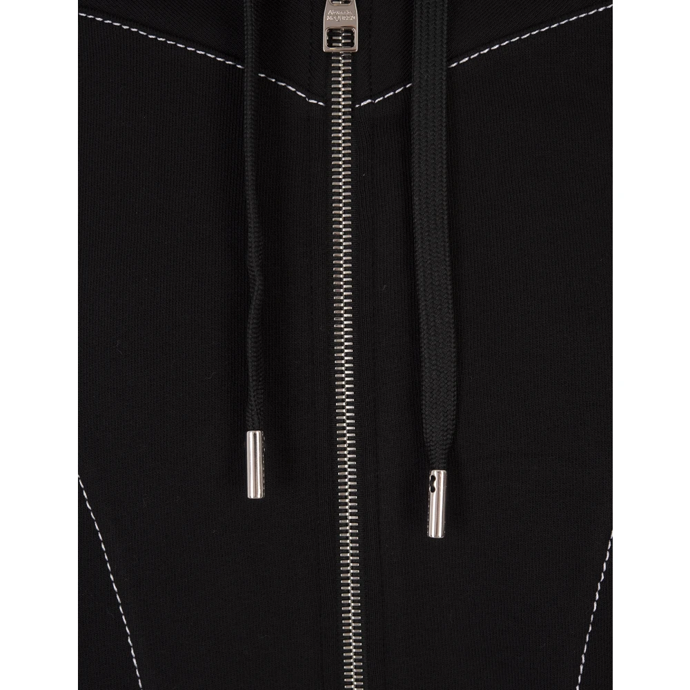 alexander mcqueen Zwart Zip-Up Hoodie met Contraststiksels Black Heren