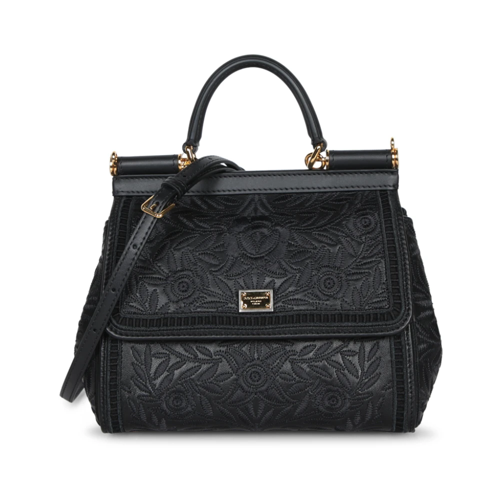 Dolce & Gabbana Black Leather Embroidered Bag - Female - Handbags - One Size - Bags