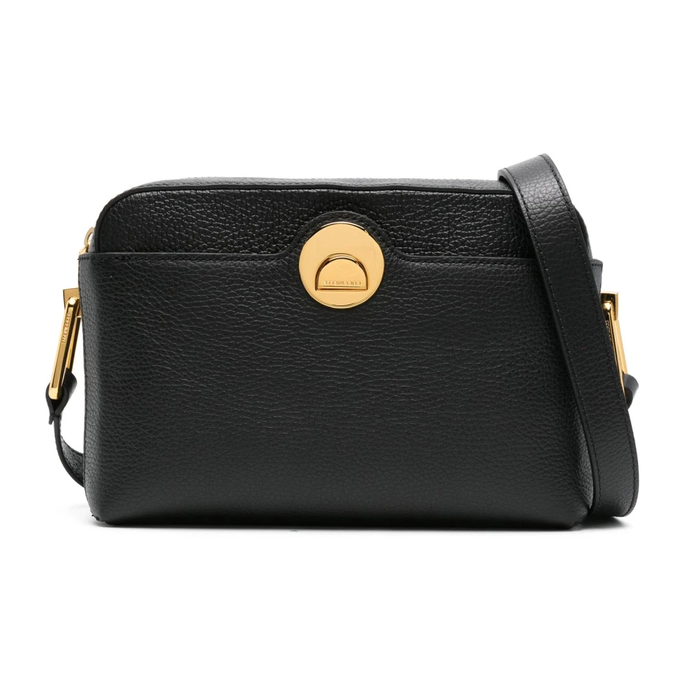 Coccinelle Leren Crossbody Tas Gehamerd Patroon Black Dames