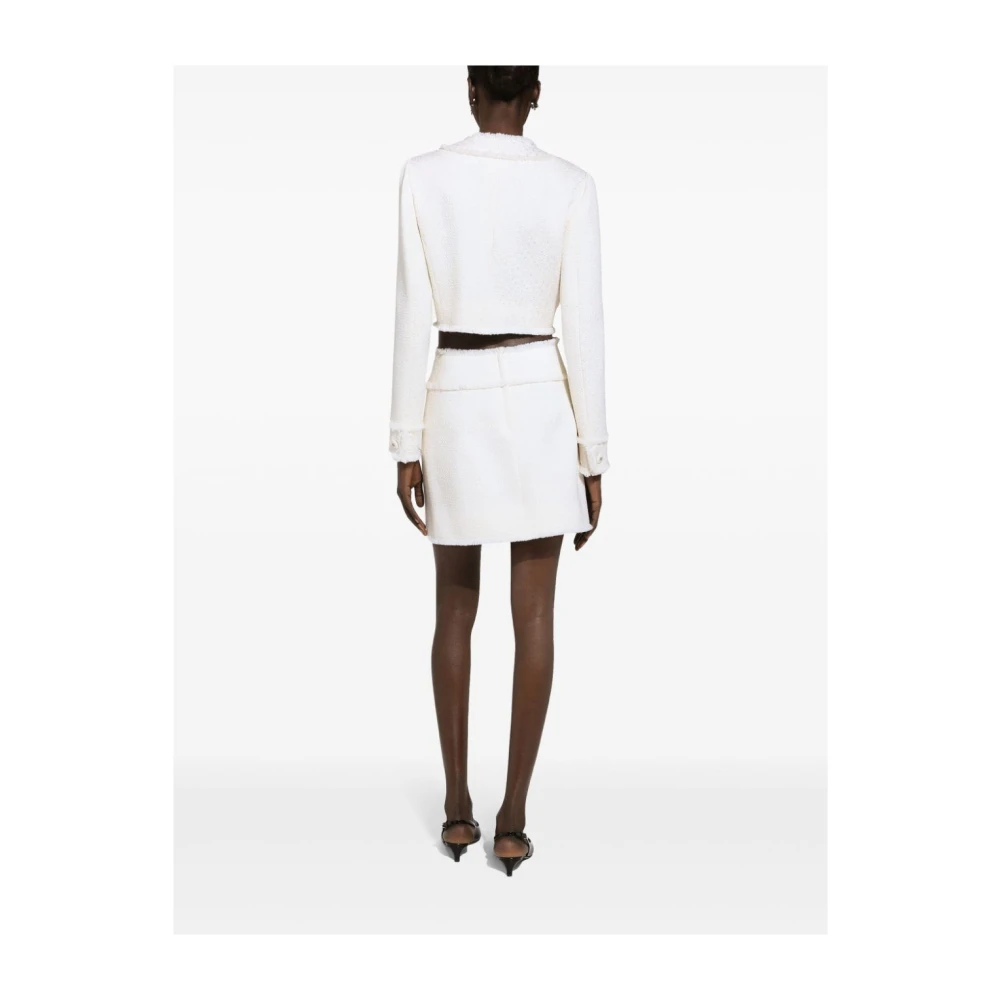 Dolce & Gabbana Witte Tweed Raffelrand Rok Beige Dames