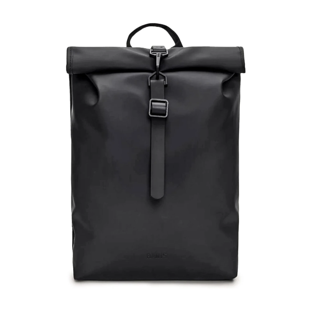 Rains Unisex Black Backpacks, One Size, Rolltop Rucksack
