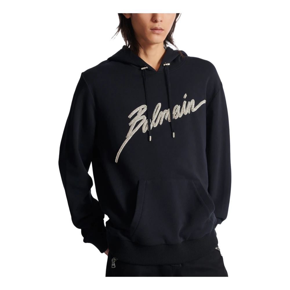 Balmain Geborduurde Bamain Letter hoodie Black Heren