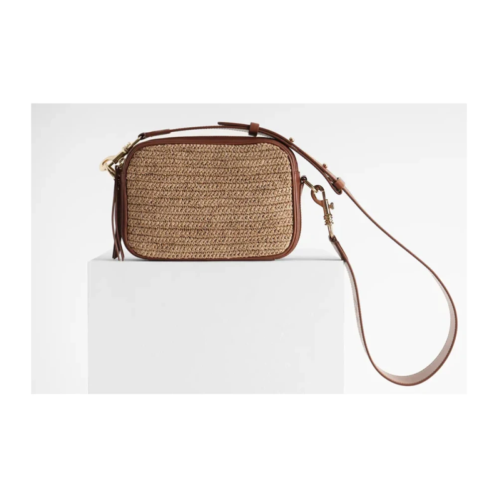 Ibeliv Raphia en Leren Schoudertas Beige Dames