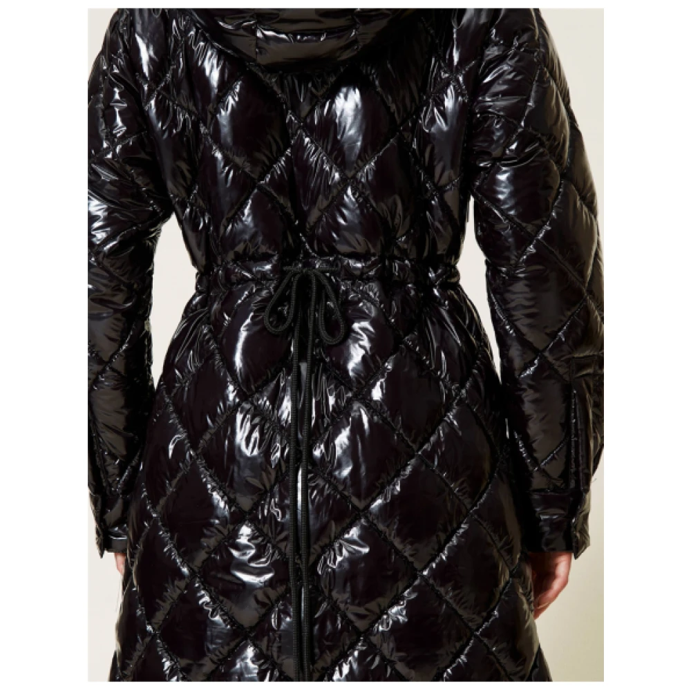Twinset Gewatteerde jas met ruitpatroon en capuchon Black Dames