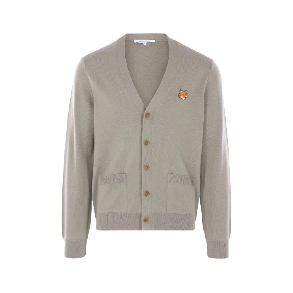 Maison Kitsuné Men's Gray Cardigans, M, Fox-Head Cardigan