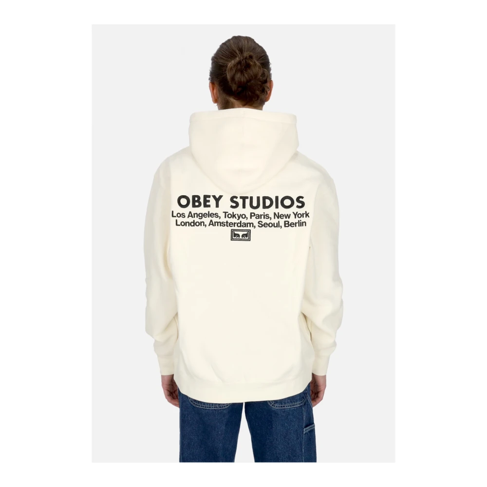 Obey Streetwear Fleece Hoodie Beige Heren