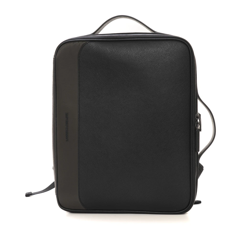 Emporio Armani Saffiano leren laptoptas met rits Black Heren