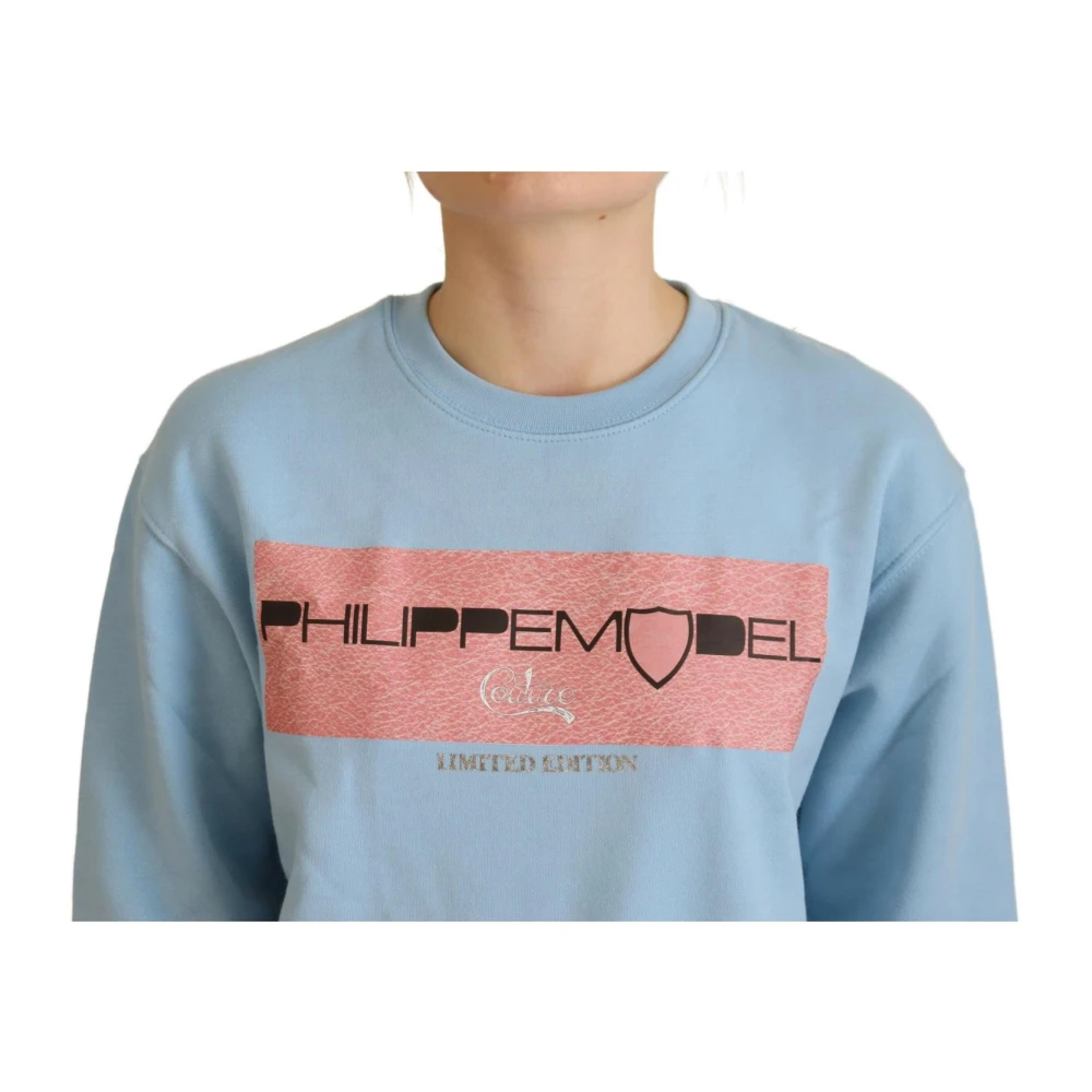 Philippe Model Lichtblauwe Logo Bedrukte Trui Blue Dames