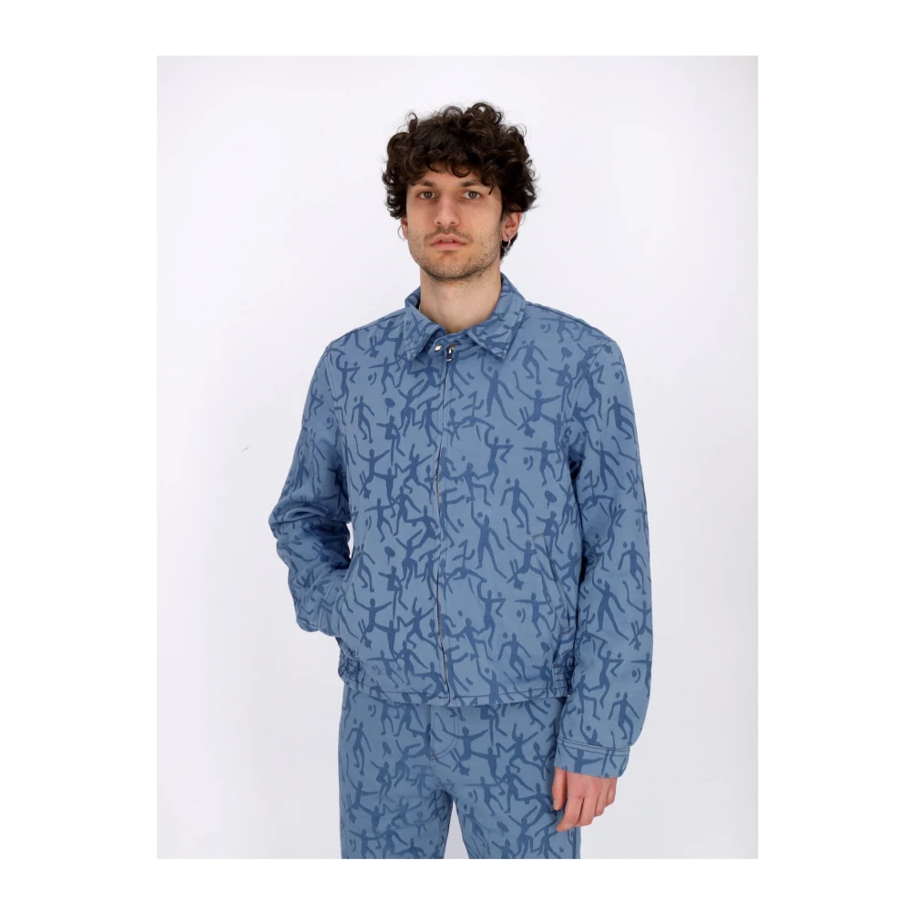 Arte Antwerp Blauwe Allover Jas Lichtgewicht Elastische Manchetten Blue Heren