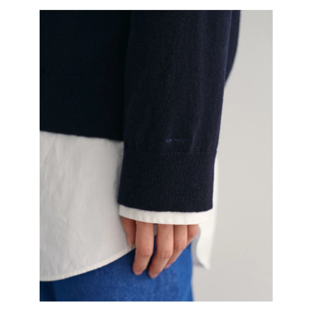 Gant Ultra Fijne V-hals Wollen Trui Blue Dames