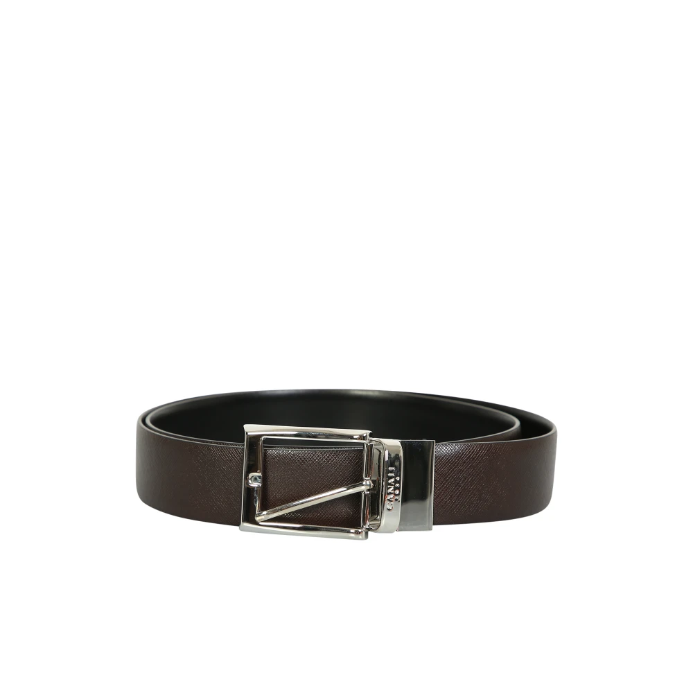 Canali Gegraveerde Leren Riem Bruin Zwart Black Heren