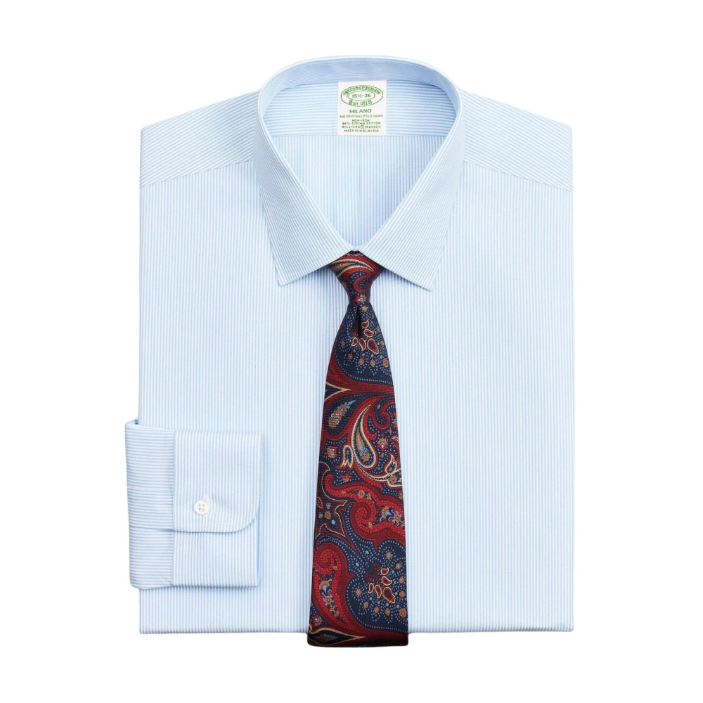 Brooks Brothers Blue Milano Slim-Fit Non-Iron Sport Shirt - Male - Formal Shirts - Xs - Shirts