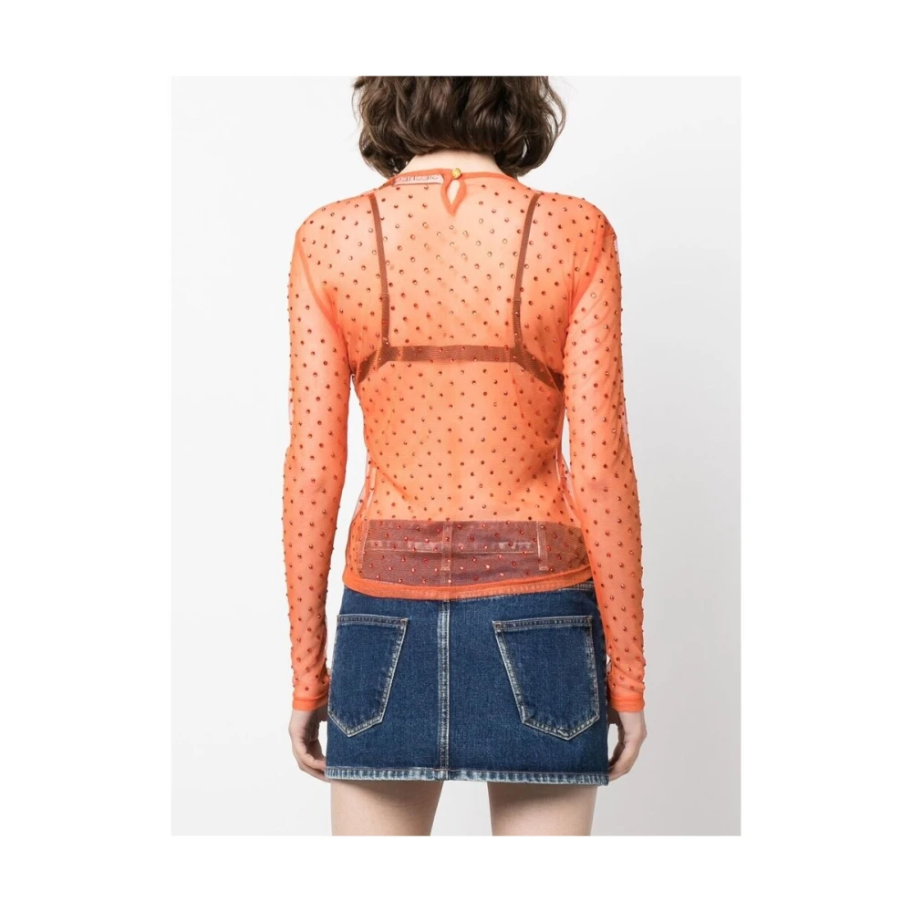 Siedrés Kristalversierde doorschijnende blouse Orange Dames