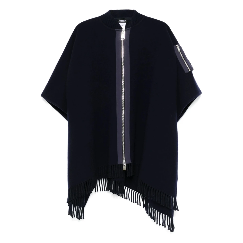 Dondup Navy Blauwe Wollen Cape met Rits Blue Dames