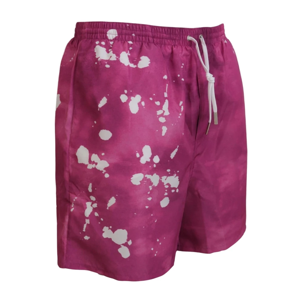 Dsquared2 Men's Pink Tie Dye Logo Beachwear Swim Shorts - Beachwear - M - Swimwear