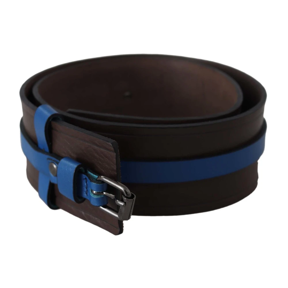 Costume National Brown Thin Blue Line Leather Buckle Belt Brown, Unisex