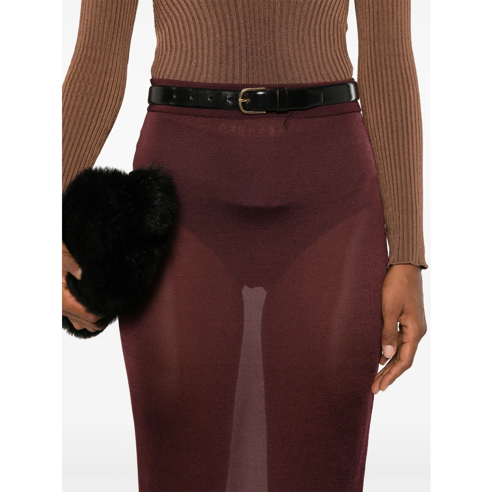 Saint Laurent Bordeaux Gebreide Pencil Rok Red Dames
