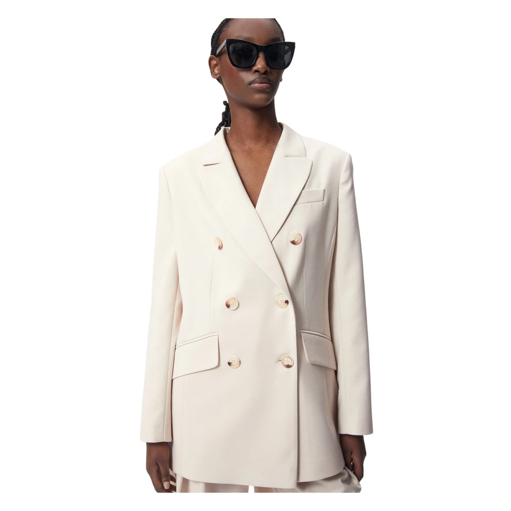 Bizuu Double-Breasted Blazer met Decoratieve Kleppen Beige Dames