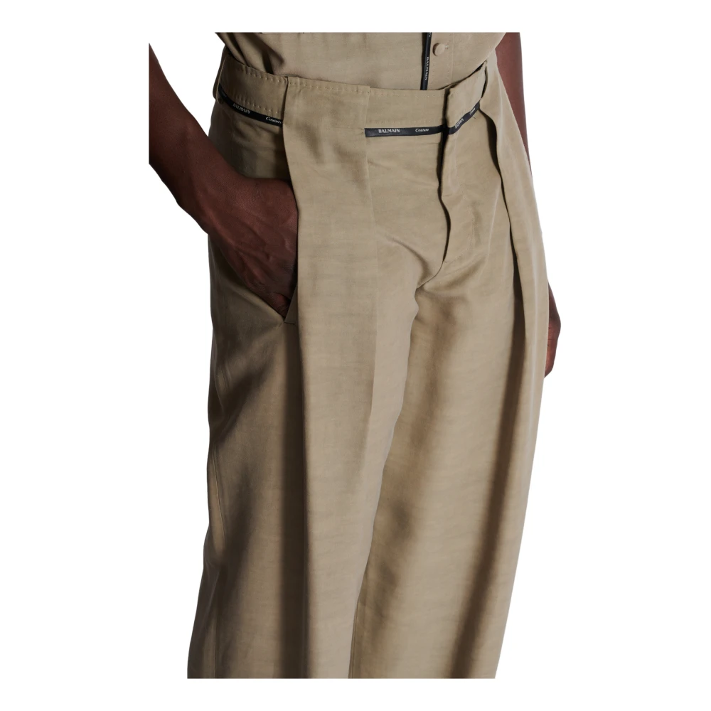 Balmain Geplooide Cupro Broek Brown Heren