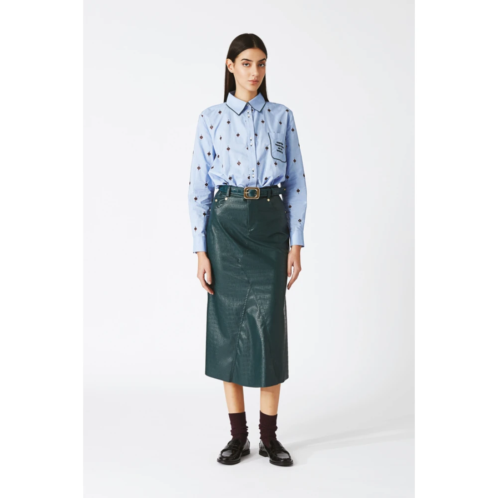 Nenette Blauwe Pailletten Zak Shirt Blue Dames