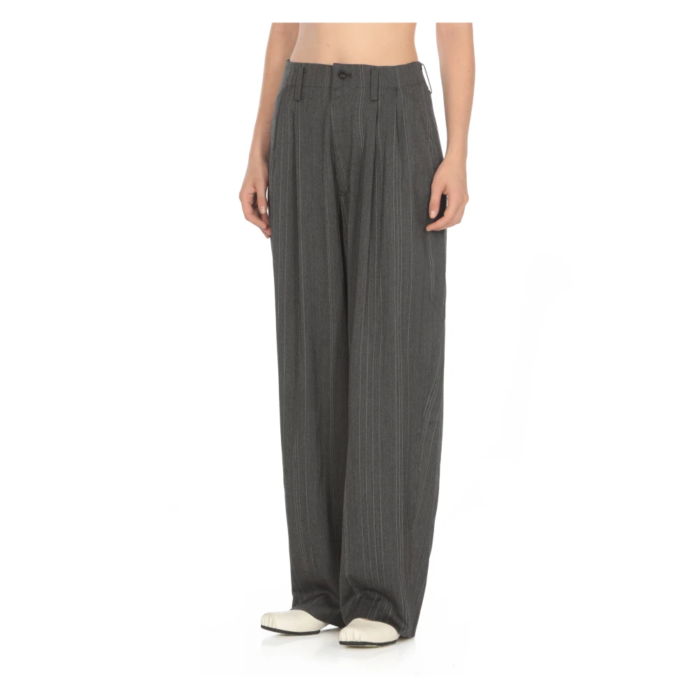Y-3 Gestreepte wollen hoge taille broek Gray Dames