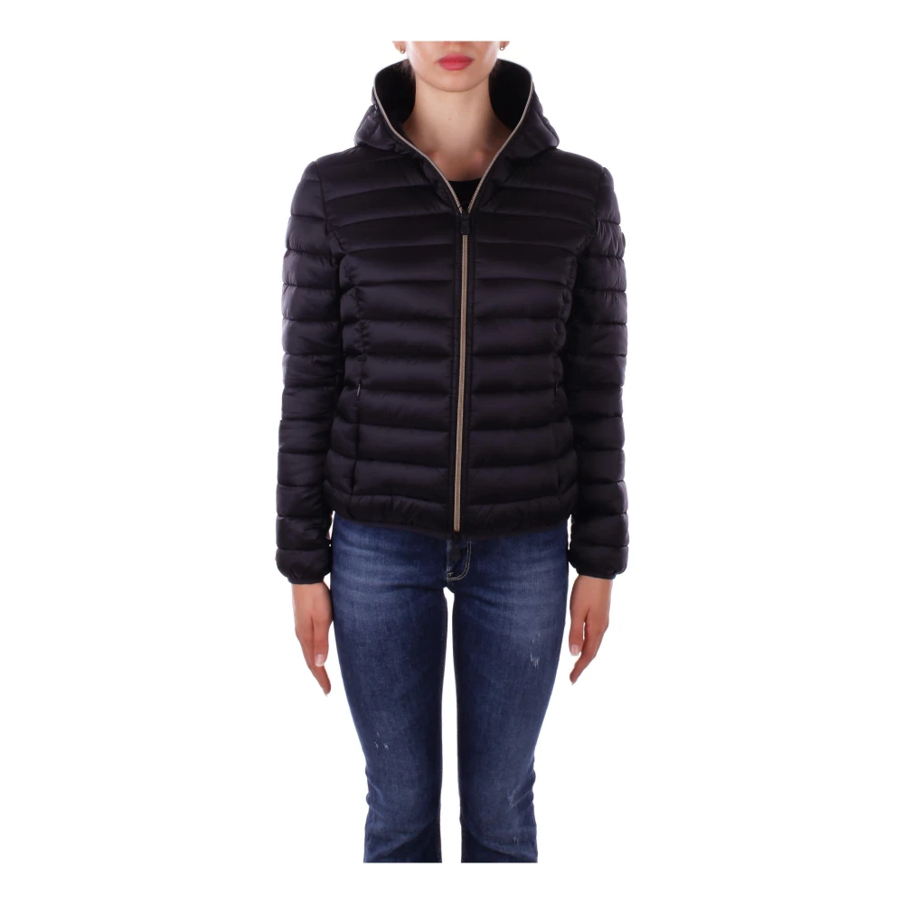 Save The Duck Zwarte Hoodie met zijlogo rits Black Dames