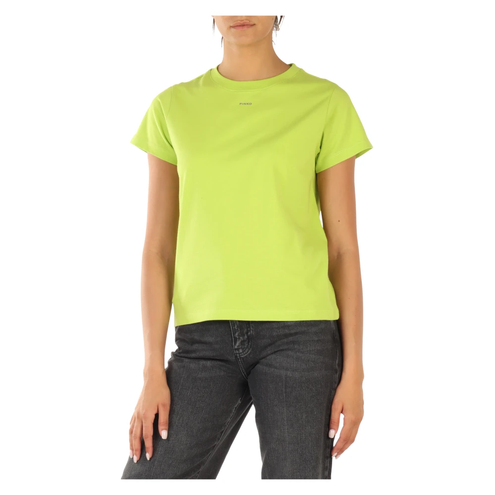 Pinko Basis Katoenen T-shirt met Logo Green Dames
