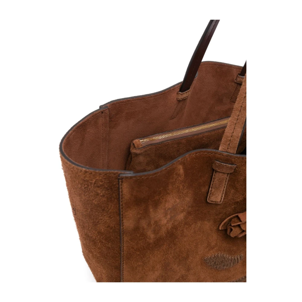 Ermanno Scervino Bruine suède boodschappentas met bloemenapplicaties Brown Dames