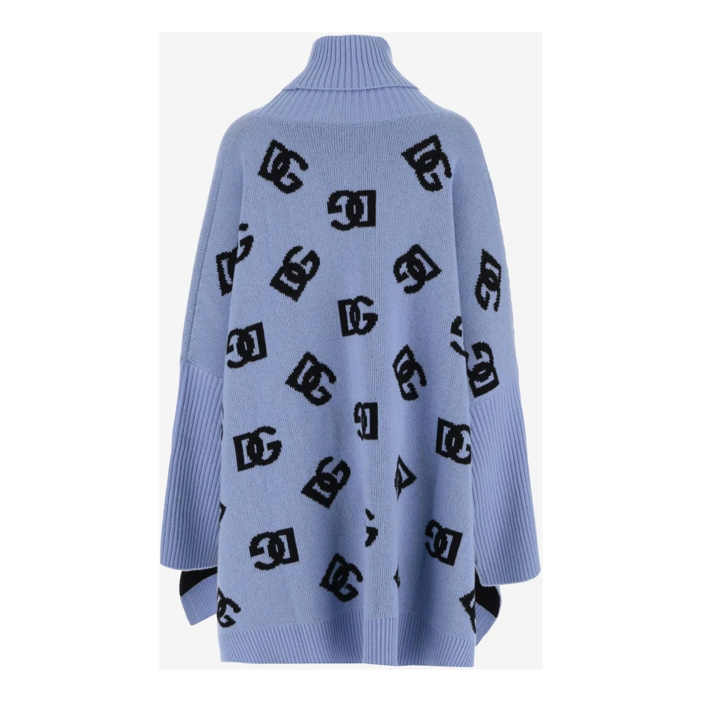 Dolce & Gabbana Wollen Poncho met DG Logo Motif Blue Dames