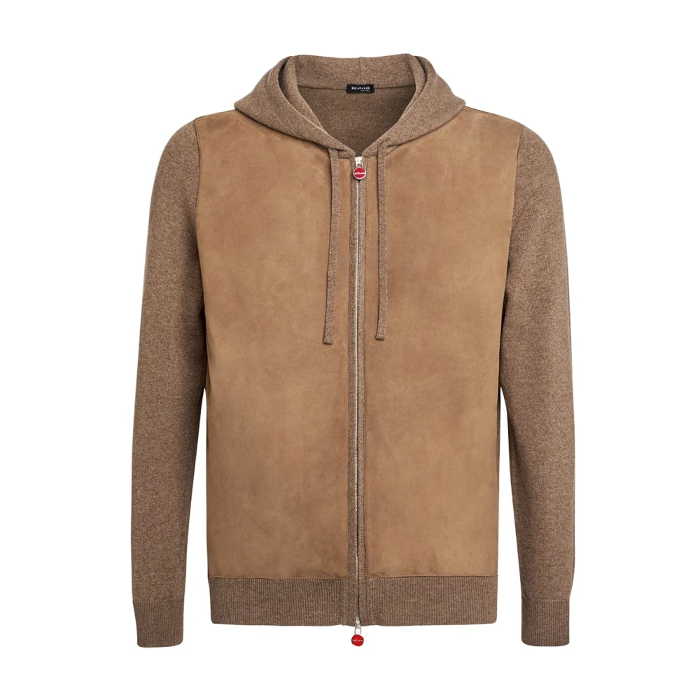 Kiton Ljusbrun Cashmere Bomber Cardigan med Huva Beige, Herr