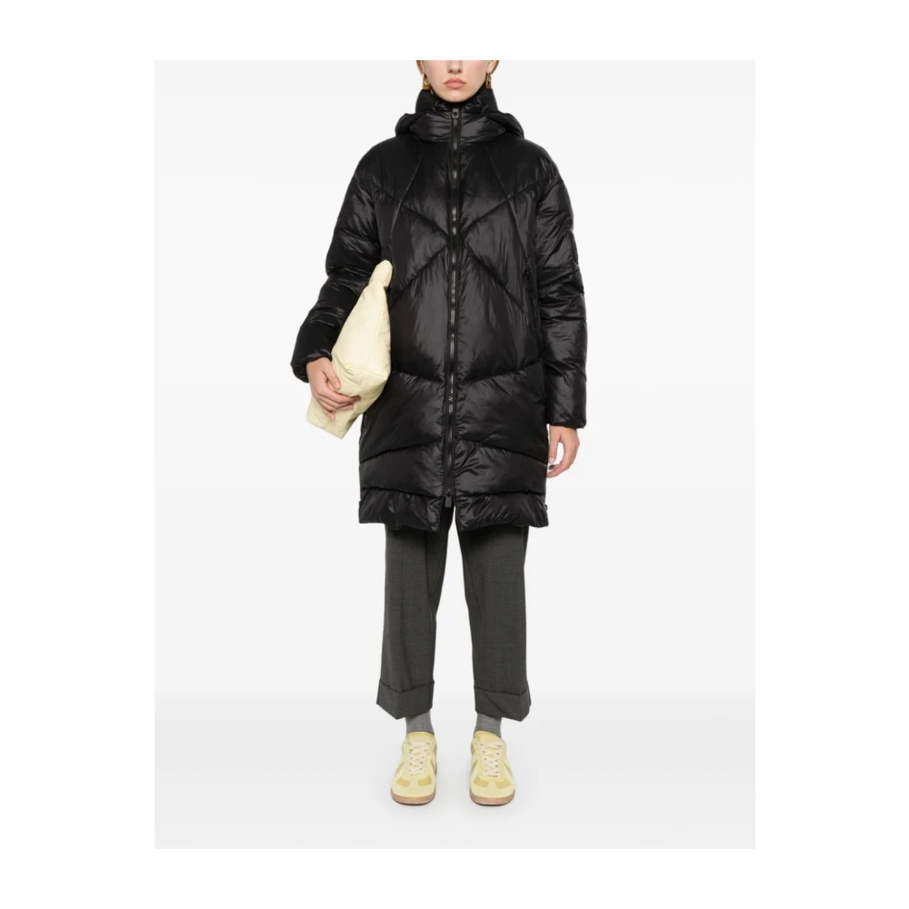 pinko Gewatteerde Zwarte Jas met Capuchon Black Dames