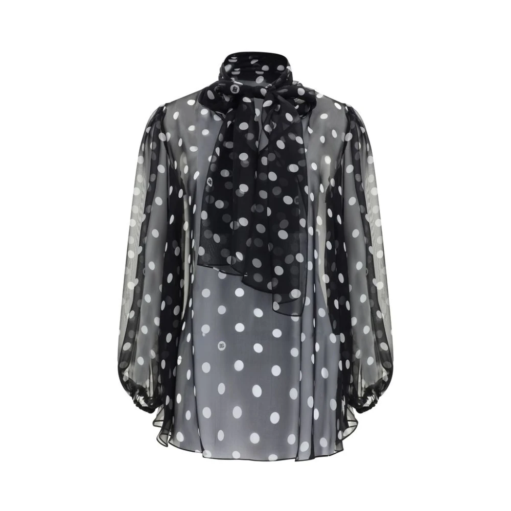 Dolce & Gabbana Doorschijnende zijden top met stippen Black Dames