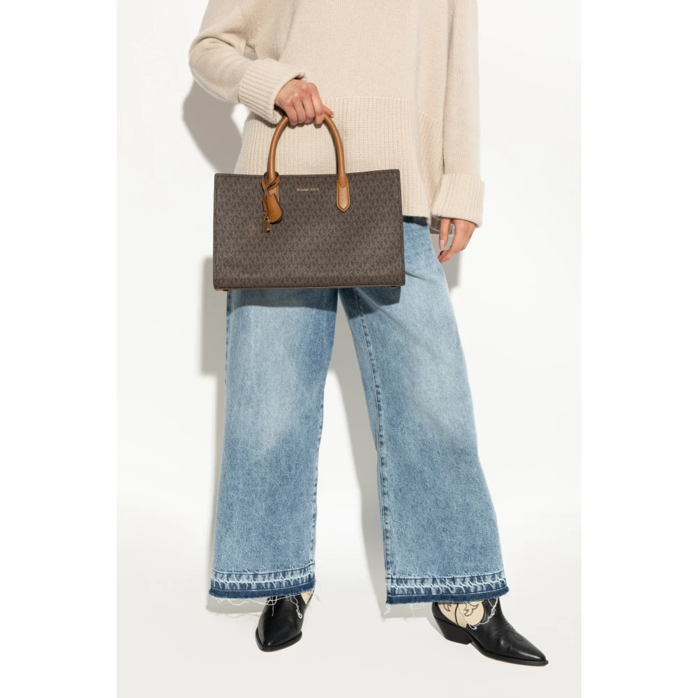 Michael Kors Scarlett Medium Signature Logo Schoudertas Brown Dames