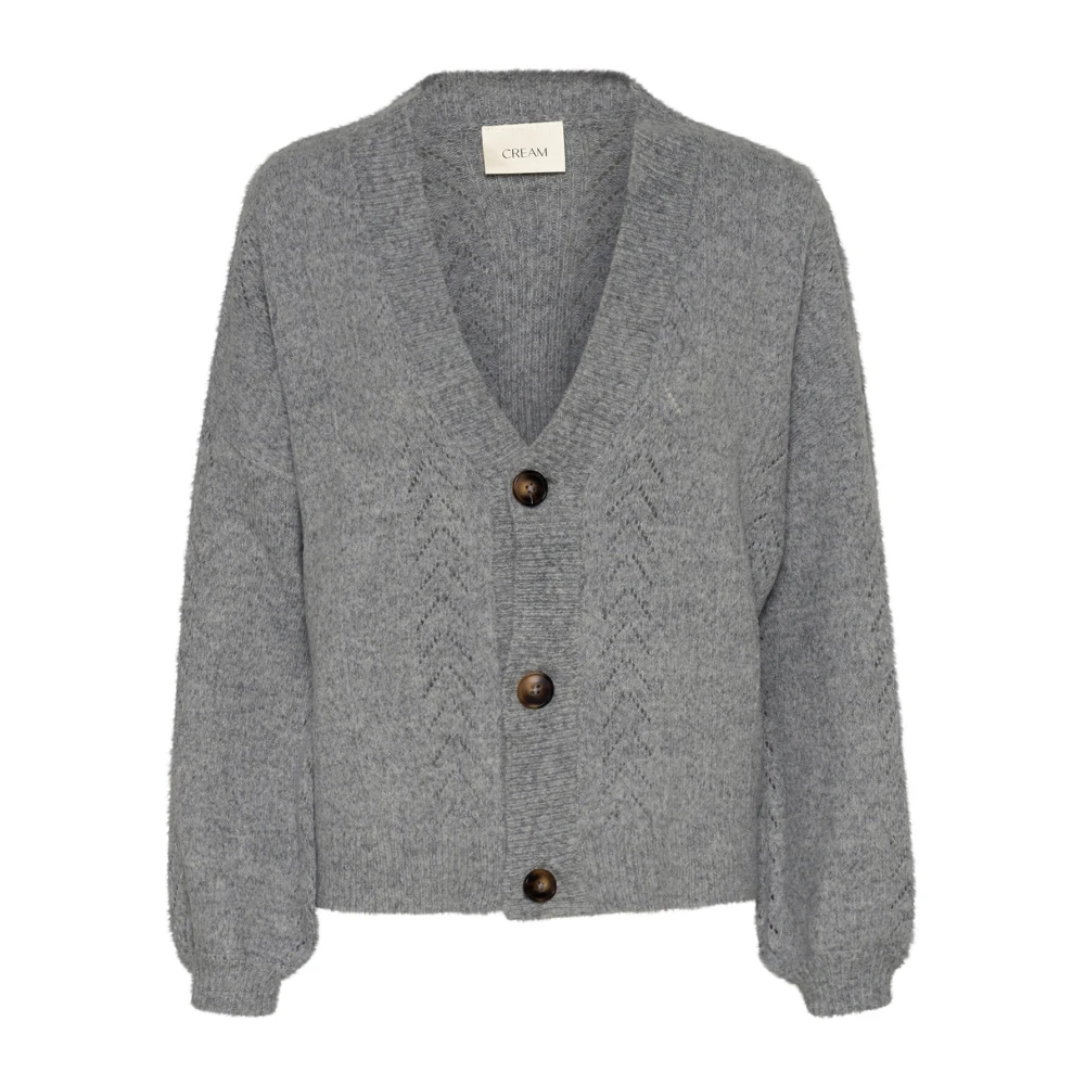Cream Gebreide Cardigan Asfalt Melange Stijlvol Gray Dames