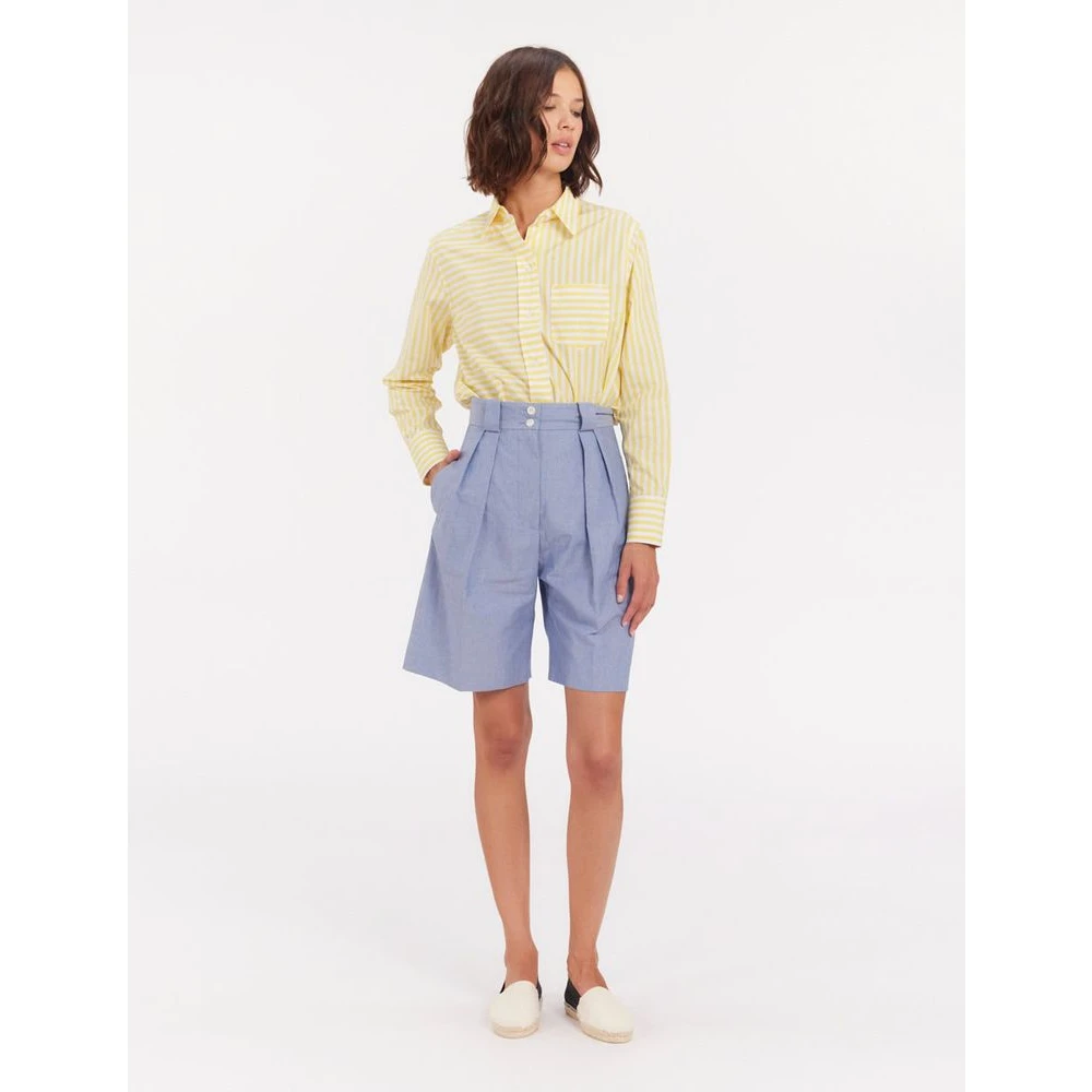 Ines De La Fressange Paris Blauwe Geplooide Hoge Taille Shorts Blue Dames