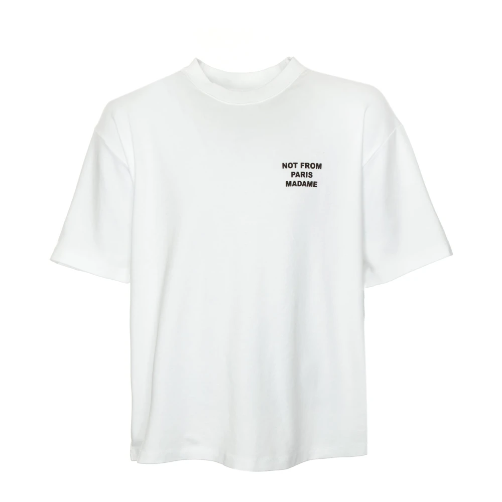 Drole de Monsieur Slogan T-shirt met geribbelde halslijn White Heren
