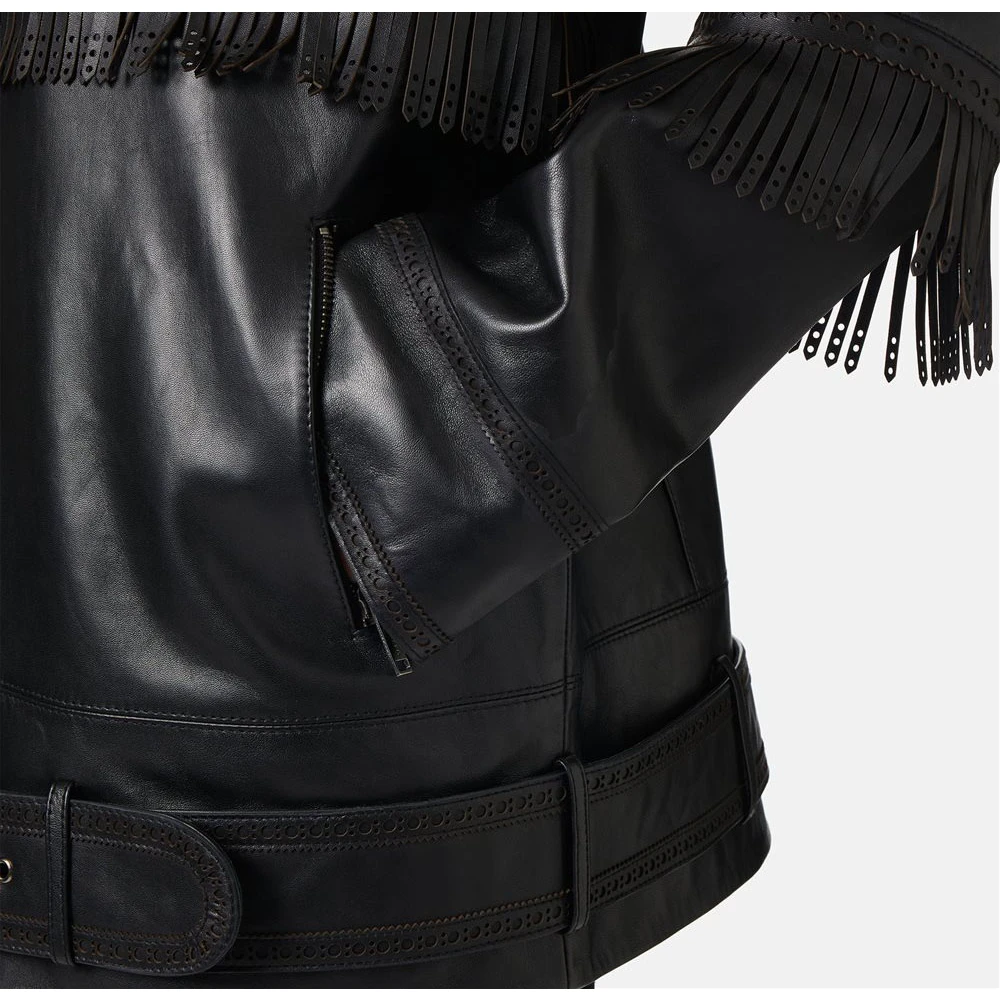 Iceberg Leren jas met brogue-detail en franjes Black Dames