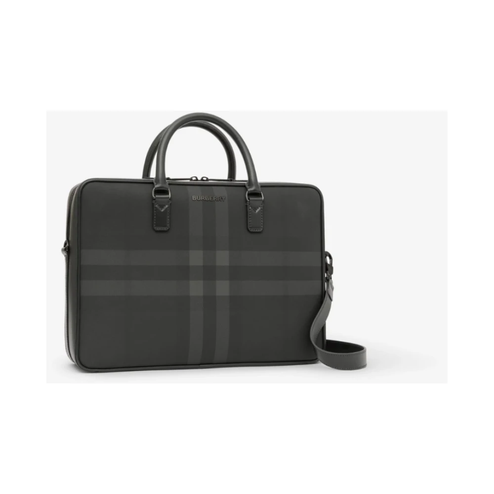 Burberry Houtskool Check en Leren Aktetas Black Dames