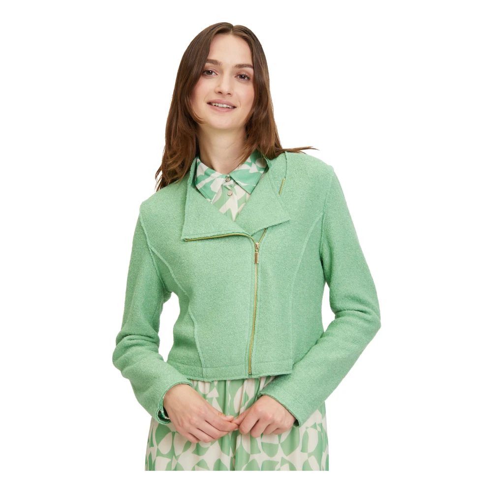 Betty & Co Chique Bikerjack met Opstaande Kraag Green Dames