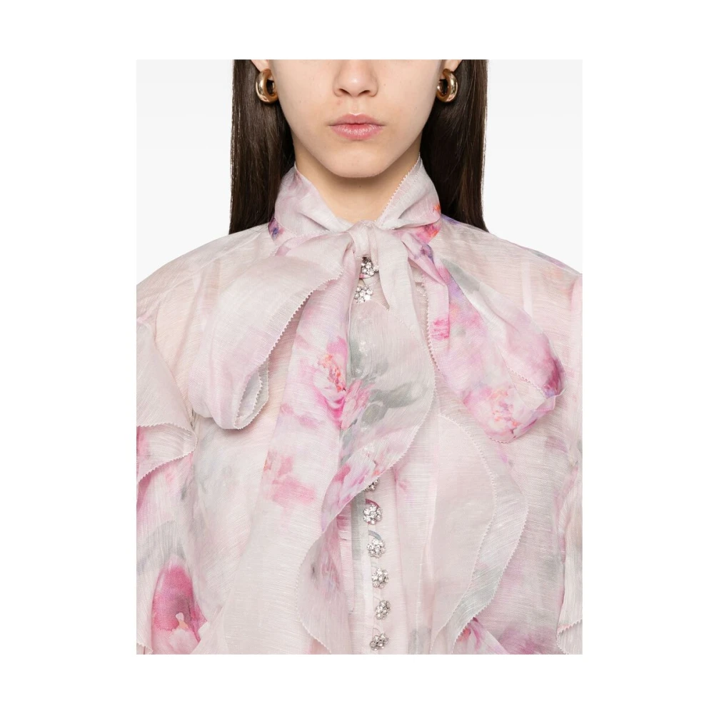 Zimmermann Lila Strik Kraag Pof Mouw Shirt Pink Dames