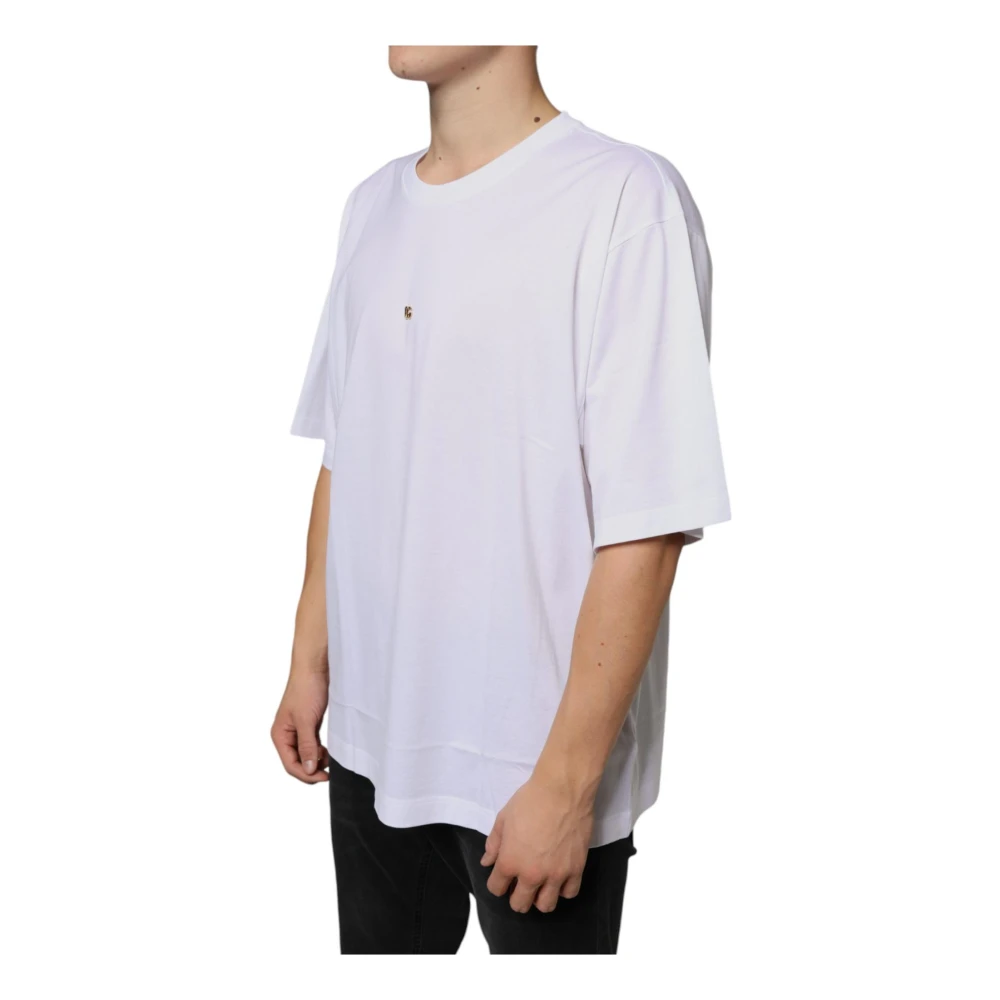 Dolce & Gabbana Metal Logo Katoenen T-shirt Wit Korte Mouw White Heren