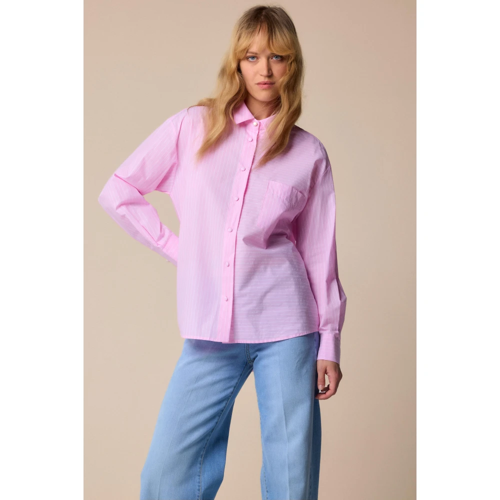 Kocca Gestreepte roze shirt met lange mouwen Purple Dames