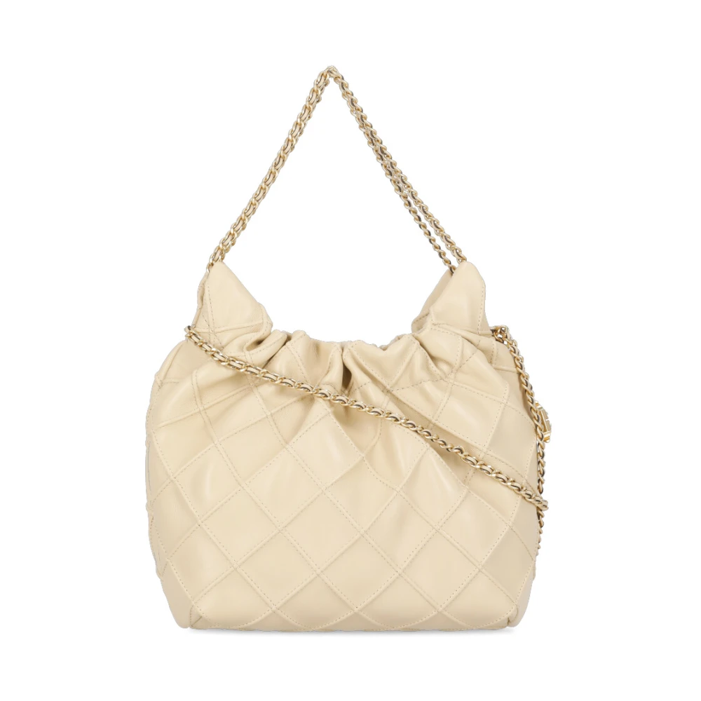 TORY BURCH Beige Leren Schoudertas met Ketting Beige Dames