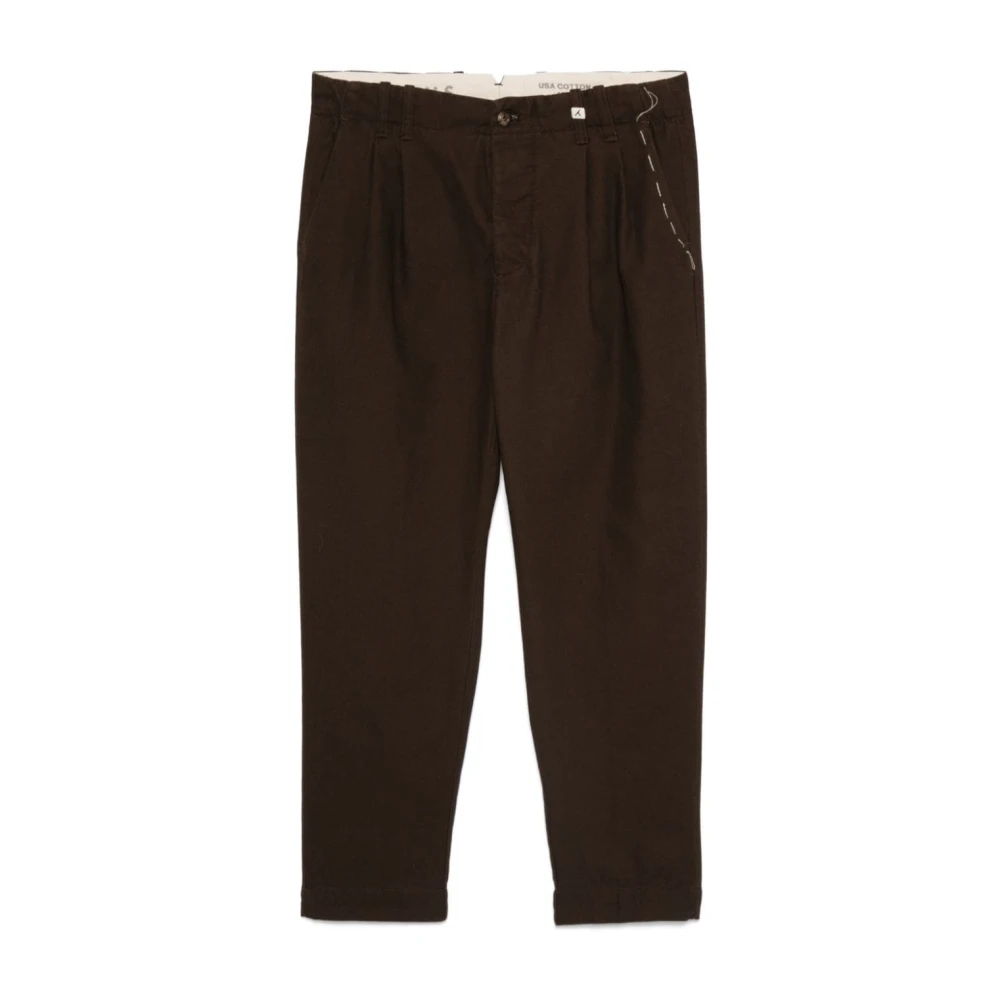 Myths Bruine Katoenen Canvas Broek met Plooien Brown Heren