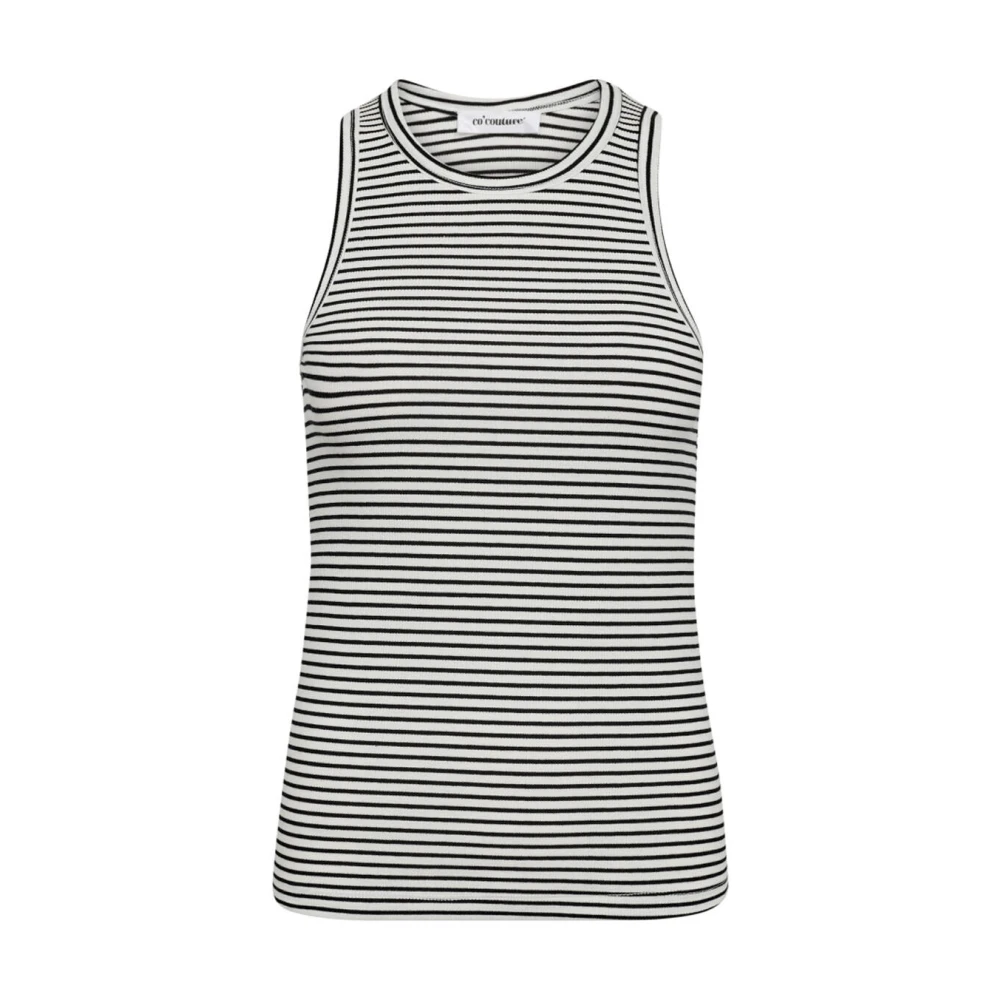 Co'Couture Gestreepte Mouwloze Ribtop Black Dames