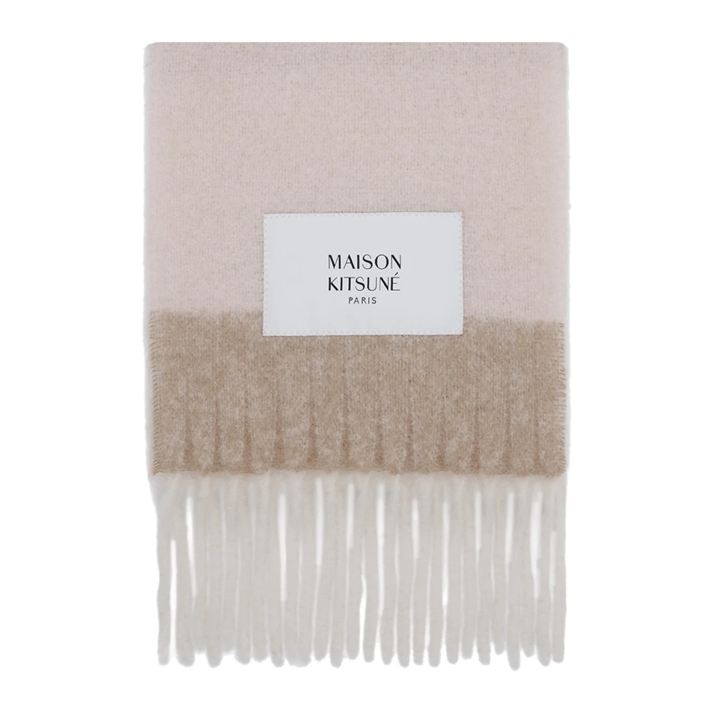 Maison Kitsuné Randig Alpacka Stickad Halsduk med Fransar Pink, Herr