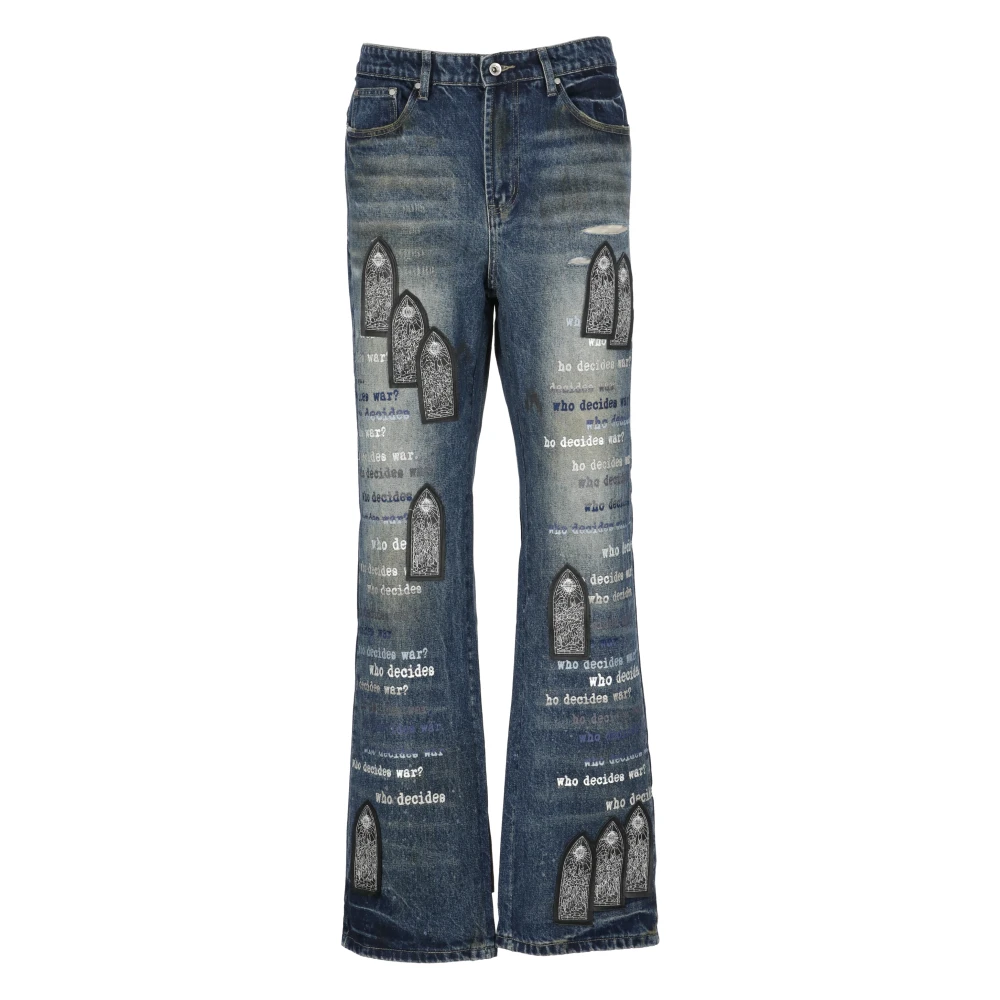 Who Decides War Blauwe Katoenen Jeans met Geborduurd Logo Blue Heren
